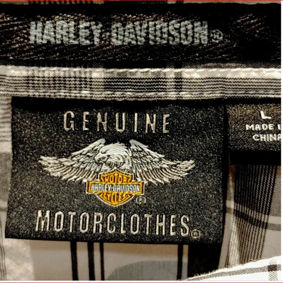 Harley-Davidson Shirt Men's Sz L Black and White Plaid Longsleeve - Picture 3 of 3